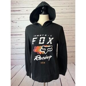 Fox Racing Hoodie Sweatshirt Pullover Hooded Shirt‎ Black Moto Pockets Medium